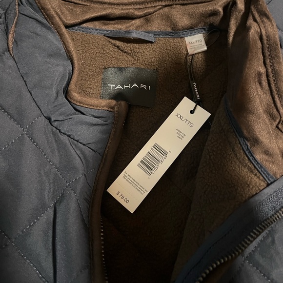 TAHARI Quilted Vest Zipper Pockets Navy Blue Brown Trim Size XXL New NWT - Picture 8 of 9